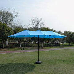 15 x 9 ft Double-Sided Outdoor Market Umbrella with Lights and Base – Blue