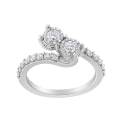 10K White Gold Two-Stone Miracle-Set Diamond Bypass Ring (1 Cttw, H-I Color, I1-I2 Clarity) - Size 6