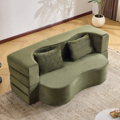 71-Inch Folding Sofa Bed in Green Plush Faux Fur