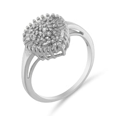 10K White Gold 1/2 Cttw Round & Baguette Cut Diamond Pear Shaped Domed Pavé Cluster with Halo Cocktail Ring (H-I Color, SI1-SI2 Clarity) - Size 5