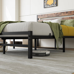 Industrial Metal & Wood Platform Bed Frame