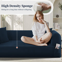 Spring Sofa with High-Quality Fabric, Pillows & Storage in Blue