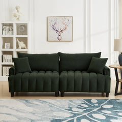 83'' Futon Sofa Bed with Polyester Fabric and 2 Pillows - Dark Green
