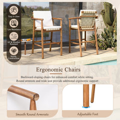 6 Piece Outdoor Bar Set with Acacia Wood Table & Cushioned Stools