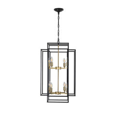 18' Modern 8-Light Black Gold Geometric Pendant Chandelier