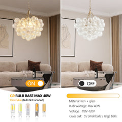 20-Inch Gold Pendant Light Chandelier with Threaded Clear Glass Globe Shade