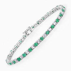 5.77 Carat Genuine Emerald and White Topaz .925 Sterling Silver Bracelet