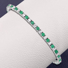 5.77 Carat Genuine Emerald and White Topaz .925 Sterling Silver Bracelet