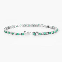 5.77 Carat Genuine Emerald and White Topaz .925 Sterling Silver Bracelet
