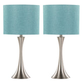 Lenuxe 24" Contemporary Metal Table Lamp Set in Brushed Nickel with Turquoise Shade - Set of 2