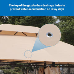 Khaki Outdoor Patio Gazebo Canopy Tent with Ventilated Double Roof and Mosquito Net, 13x10 Ft