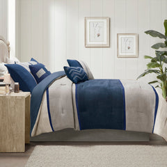 7 Piece Faux Suede Comforter Set Blue King