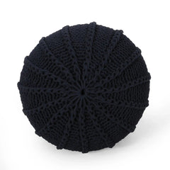 Bordeaux Knitted Cotton Round Pouf Ottoman and Floor Cushion