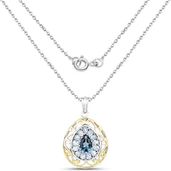 18K Yellow Gold Plated 4.44 Carat Genuine London Blue Topaz and Blue Topaz .925 Sterling Silver Pendant