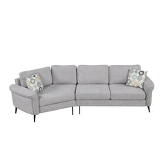 111" Upholstered 3-Seater Sofa with Curved Design and Two Printed Pillows