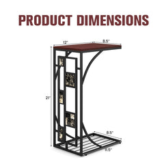 C-Shaped End Side Sofa Narrow Snack Table for Living Room-Brown