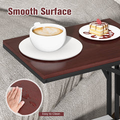 C-Shaped End Side Sofa Narrow Snack Table for Living Room-Brown