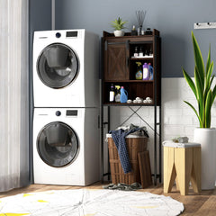 4-Tier Multifunctional Toilet Sorage Cabinet with Adjustable Shelf and Sliding Barn Door