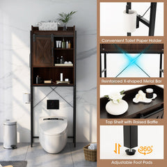 4-Tier Multifunctional Toilet Sorage Cabinet with Adjustable Shelf and Sliding Barn Door