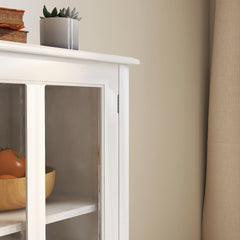 Buffet Storage Cabinet with Double Glass Doors and Unique Bell Handle