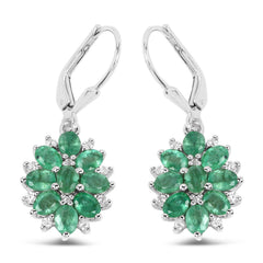 3.04 Carat Genuine Zambian Emerald and White Zircon .925 Sterling Silver Earrings