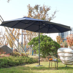 14.8 Ft Double Sided Outdoor Umbrella Rectangular Large with Crank (Navy Blue) (No Base)