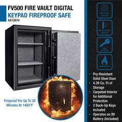 Barska 4.39 CF Heavy-Duty Steel Fireproof Safe Vault With Digital Keypad (SAK51786)