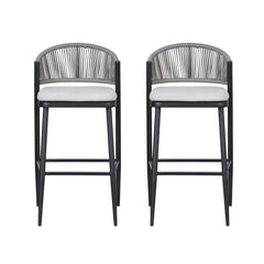Outdoor Bar Height Metal Frame Counter Stools with Scallop-shaped Backrest & Water-resistant Cushions - Set of 2