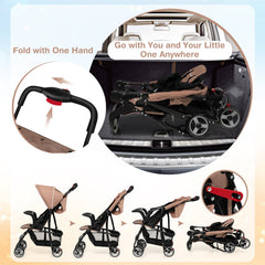 Toddler Travel Stroller for Airplane with Canopy and Adjustable Backrest-Coffee