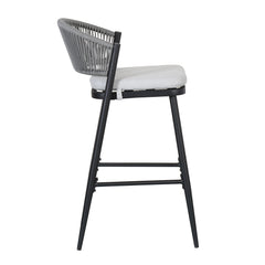 Outdoor Bar Height Metal Frame Counter Stools with Scallop-shaped Backrest & Water-resistant Cushions - Set of 2