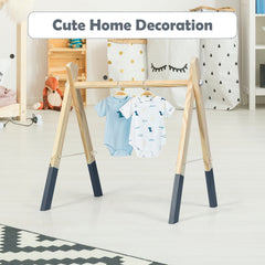 Portable 3 Wooden Newborn Baby Exercise Activity Gym Teething Toys Hanging Bar-Gray