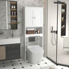 Over The Toilet Storage Cabinet, Bathroom Space Saver With Adjustable Shelf - White