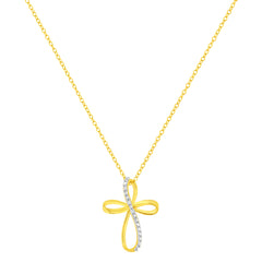 10K Yellow Gold Plated .925 Sterling Silver Diamond Accent Cross Ribbon 18" Pendant Necklace (I-J Color, I2-I3 Clarity)