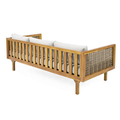 Claremont 3-Seater Daybed with Rattan Arms, Light Grey Cushion, Acacia Wood Frame