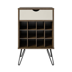 Beverage Storage Stand With 12 Bottle Cubbies And Drawer - Brown Oak