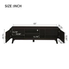 63'' Dark Rattan TV Stand with 2 Storage Cabinets and Solid Wood Legs