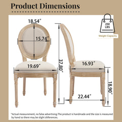 French Country Dining Chairs Set of 2 with Upholstered Round Back