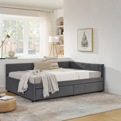 Full Size Upholstered Tufted Bed Frame with Two Drawers