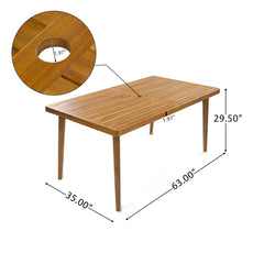 Elko Janiyah Outdoor Patio 7PCS Dining Set with Teak Finished Aluminum Chairs and Acacia Wood Table