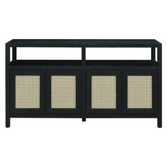 TREXM Bohemian Style Rattan Buffet Storage Cabinet with Solid Wood Frame
