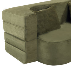 71-Inch Folding Sofa Bed in Green Plush Faux Fur