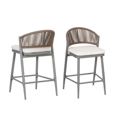 Outdoor 26' Counter Height Metal Frame Counter Stools with Scallop-shaped Backrest & Water-resistant Cushions, Set of