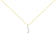 AGS Certified 14K Yellow Gold 2.0 Cttw Baguette and Brilliant Round-Cut Diamond Journey 18" Pendant Necklace (F-G Color, I1-I2 Clarity)