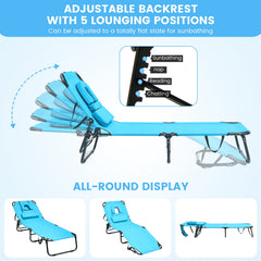 Beach Chaise Lounge Chair with Face Hole and Removable Pillow-Turquoise
