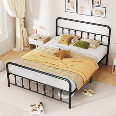 Bed Frame with Headboard and Under Bed Storage Black-Queen Size