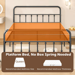Bed Frame with Headboard and Under Bed Storage Black-Queen Size