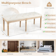 French Vintage Entryway Bench 47 Inch Upholstered Dining Bench