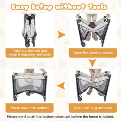 Multi-Functional Baby Playpen with Mattress and Removable Changing Table-Beige
