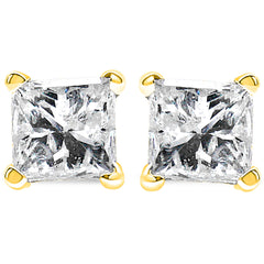 AGS Certified 1/4 Cttw Princess-Cut Square Diamond 4-Prong Solitaire Stud Earrings in 14K Yellow Gold (J-K Color, SI2-I1 Clarity)