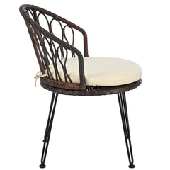 U_STYLE Outdoor Leisure Set, 2 Rattan Single Chairs with Glass Round Table